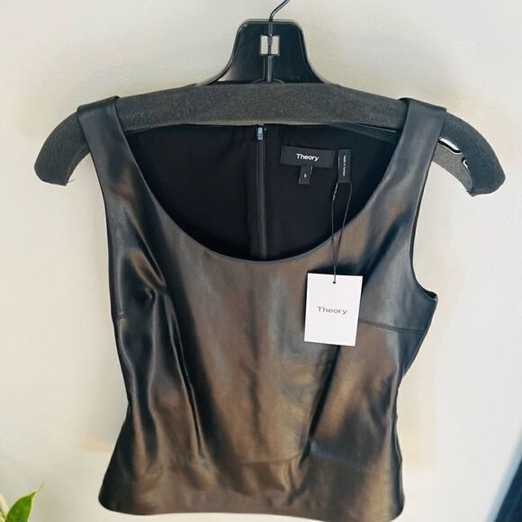 THEORY Scoop Neck Faux Leather Tank Top, Black, Small, (4/6), Designer, NWT - Picture 3 of 16